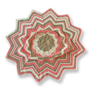 Handmade 12 Point Crochet Knit Star Baby Blanket Afghan Pink Brown Striped